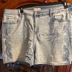 Lane Bryant Embroidered Light Blue Jean Shorts